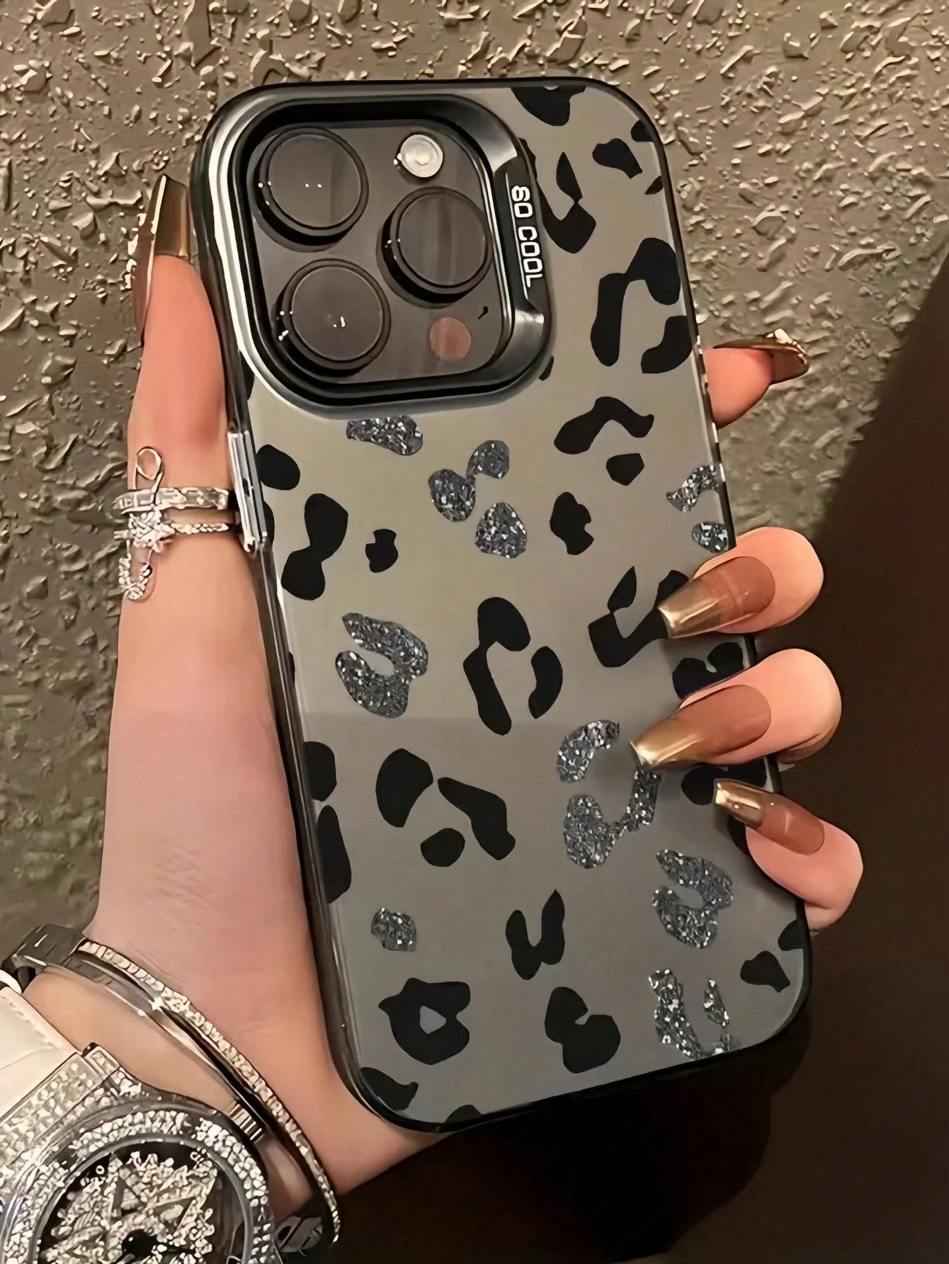 Leopard Print Colorful Silver Phone Case For Phone 16 15 14 13 12 11 Pro Max, Shockproof Full Coverage Protective Shell, Aesthetic Luxury Stylish Slim Fit Scratch Resistant Durable Back Cover, Lightwe