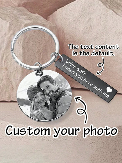LICVIC Custom Photo Stainless Steel Keychain, Personalized Engraved Keychain, Customized Couple Keyring, Customizable Backpack Charm, Birthday, Anniversary, Perfect Gift