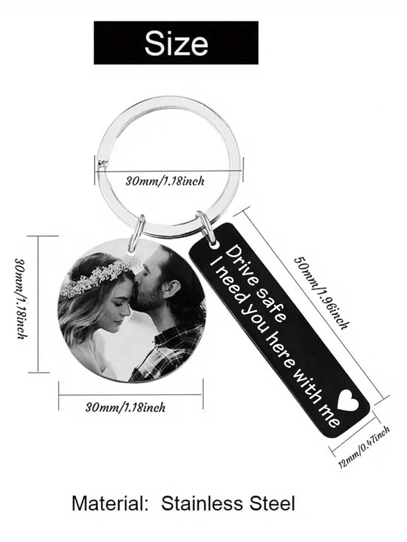 LICVIC Custom Photo Stainless Steel Keychain, Personalized Engraved Keychain, Customized Couple Keyring, Customizable Backpack Charm, Birthday, Anniversary, Perfect Gift