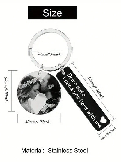 LICVIC Custom Photo Stainless Steel Keychain, Personalized Engraved Keychain, Customized Couple Keyring, Customizable Backpack Charm, Birthday, Anniversary, Perfect Gift