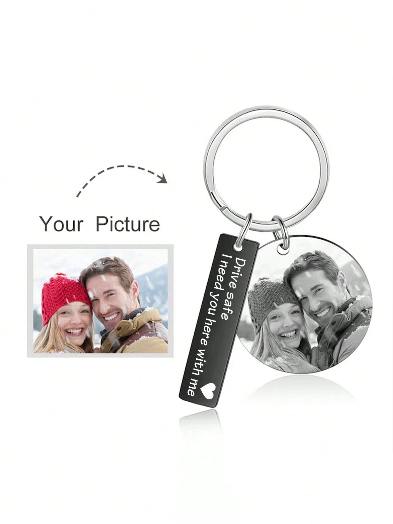 LICVIC Custom Photo Stainless Steel Keychain, Personalized Engraved Keychain, Customized Couple Keyring, Customizable Backpack Charm, Birthday, Anniversary, Perfect Gift