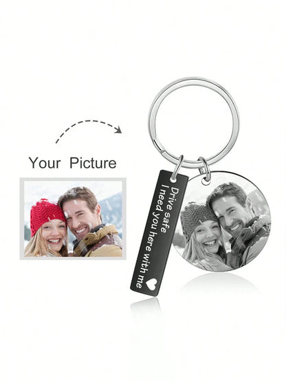 LICVIC Custom Photo Stainless Steel Keychain, Personalized Engraved Keychain, Customized Couple Keyring, Customizable Backpack Charm, Birthday, Anniversary, Perfect Gift