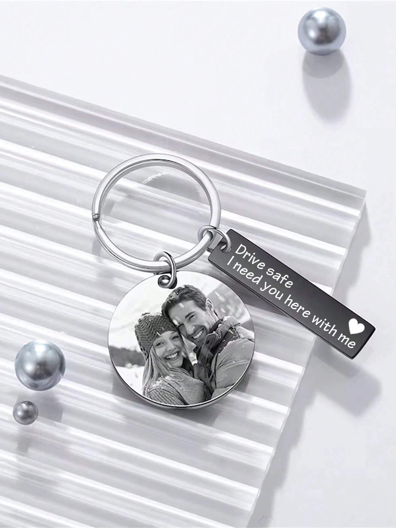 LICVIC Custom Photo Stainless Steel Keychain, Personalized Engraved Keychain, Customized Couple Keyring, Customizable Backpack Charm, Birthday, Anniversary, Perfect Gift