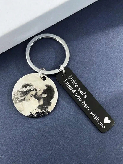 LICVIC Custom Photo Stainless Steel Keychain, Personalized Engraved Keychain, Customized Couple Keyring, Customizable Backpack Charm, Birthday, Anniversary, Perfect Gift