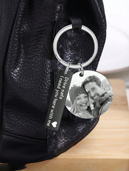 LICVIC Custom Photo Stainless Steel Keychain, Personalized Engraved Keychain, Customized Couple Keyring, Customizable Backpack Charm, Birthday, Anniversary, Perfect Gift