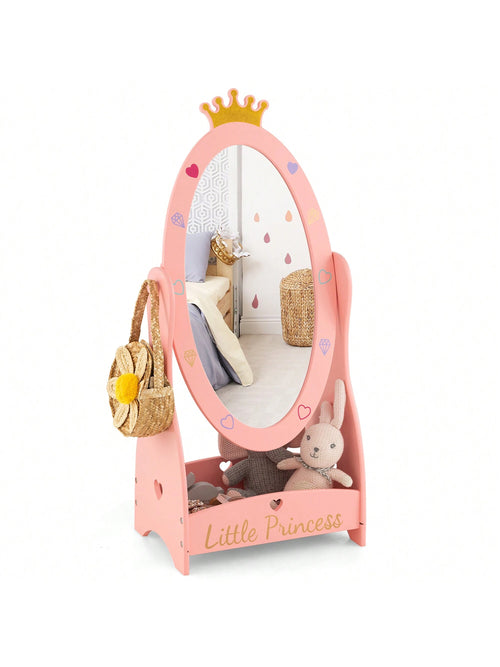 Lifezeal Kids Full Length Mirror Free-Standing 360° Dressing Wooden Princess Storage Pink