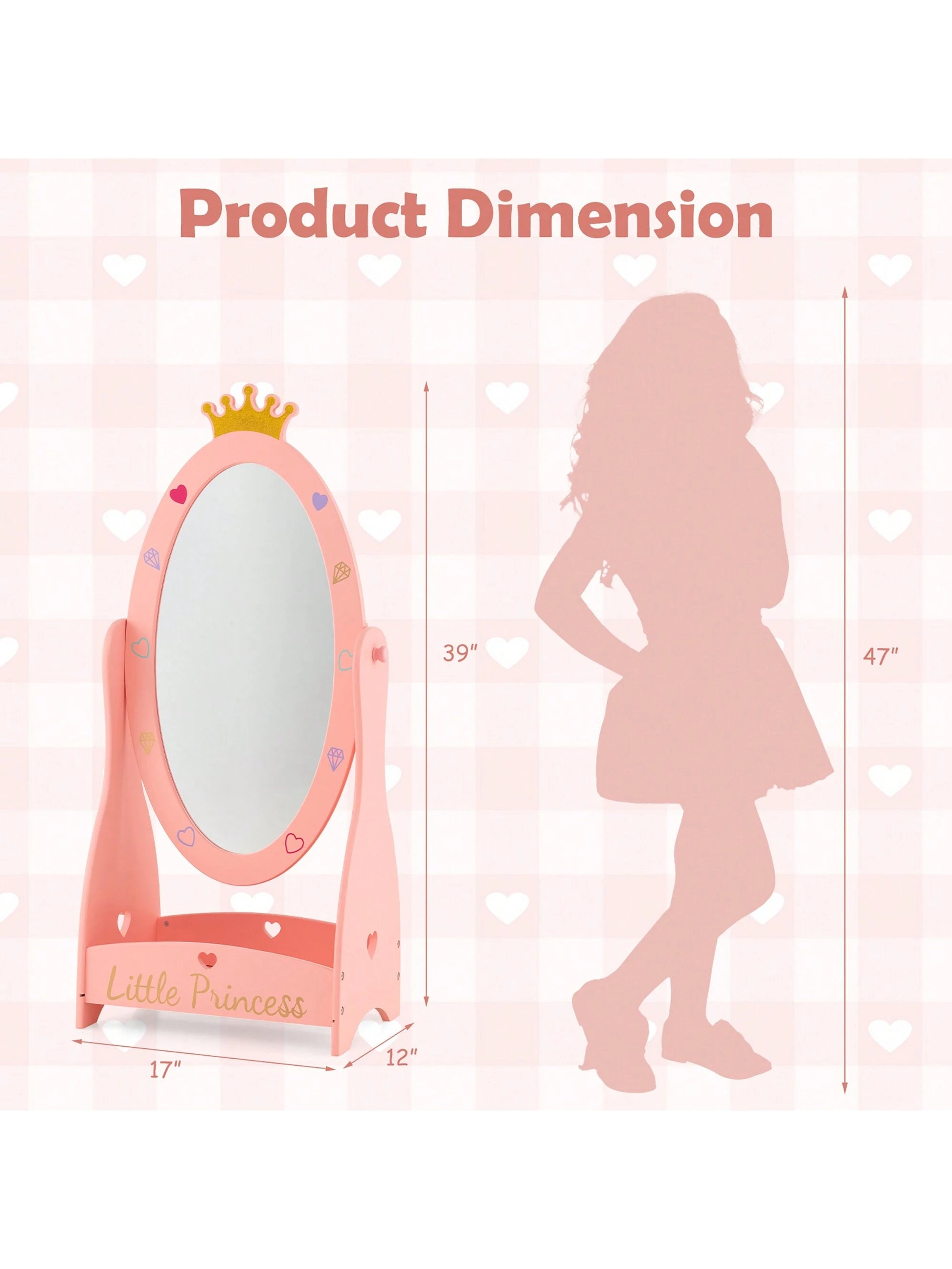 Lifezeal Kids Full Length Mirror Free-Standing 360° Dressing Wooden Princess Storage Pink