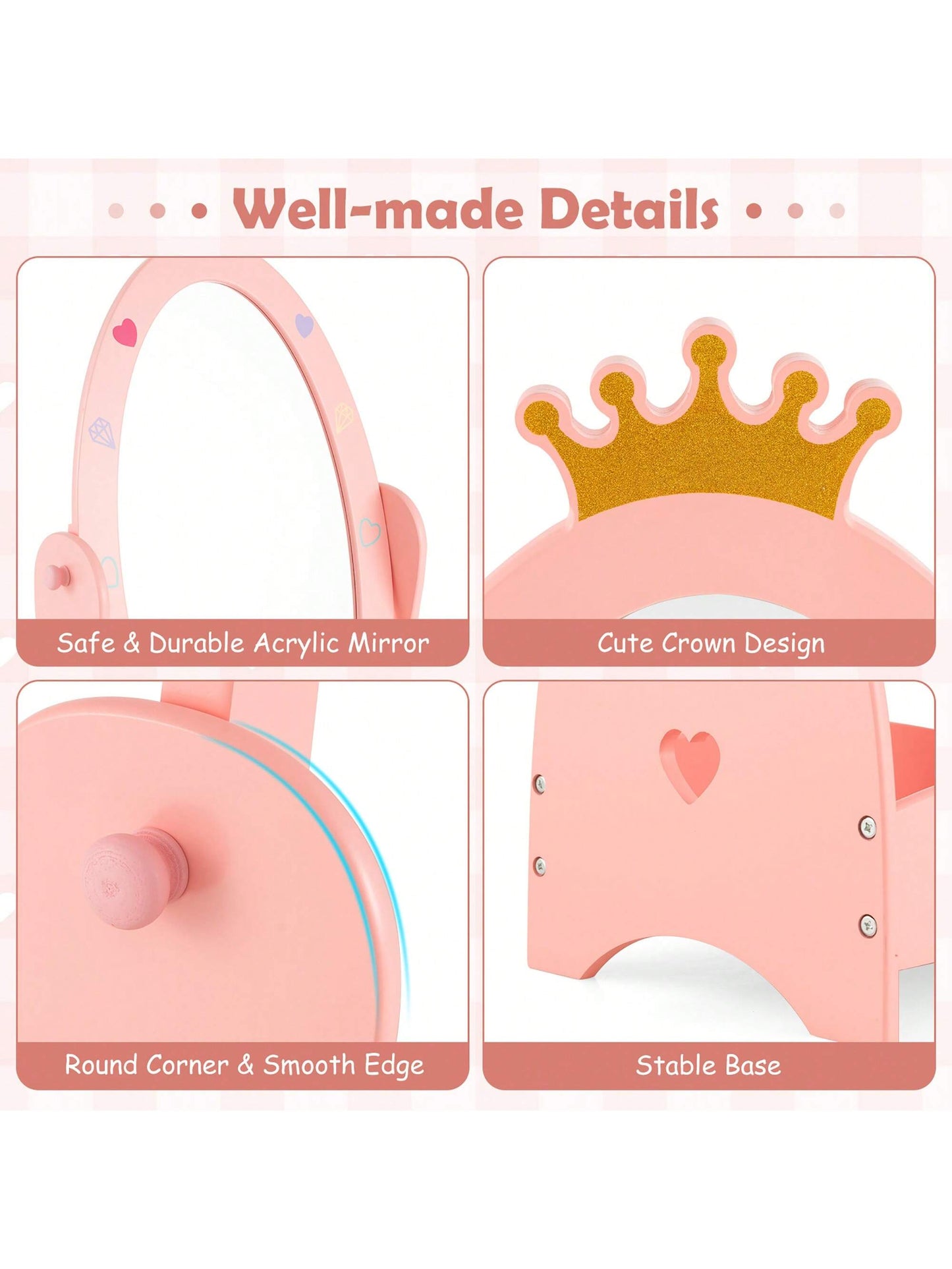 Lifezeal Kids Full Length Mirror Free-Standing 360° Dressing Wooden Princess Storage Pink