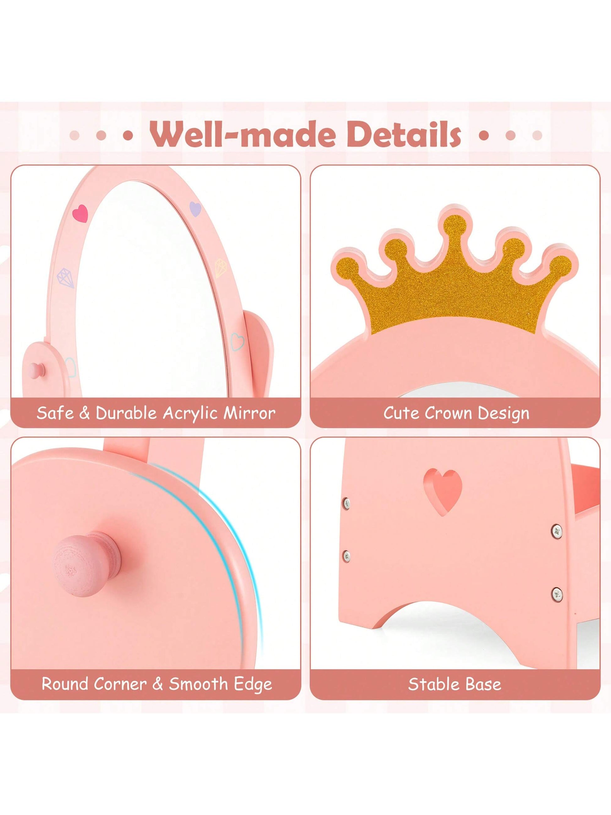 Lifezeal Kids Full Length Mirror Free-Standing 360° Dressing Wooden Princess Storage Pink