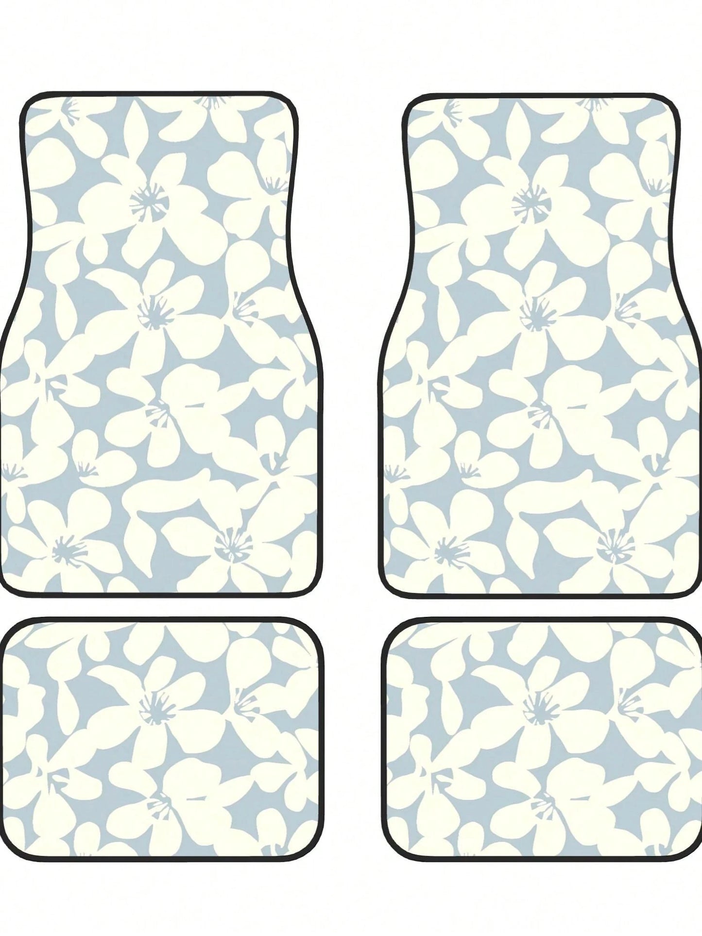 Light Blue Beige Boho Floral 4-Piece Custom Printed All-Weather Floor Mats- Universal Fit For Suv, Truck, Van| Easy Clean