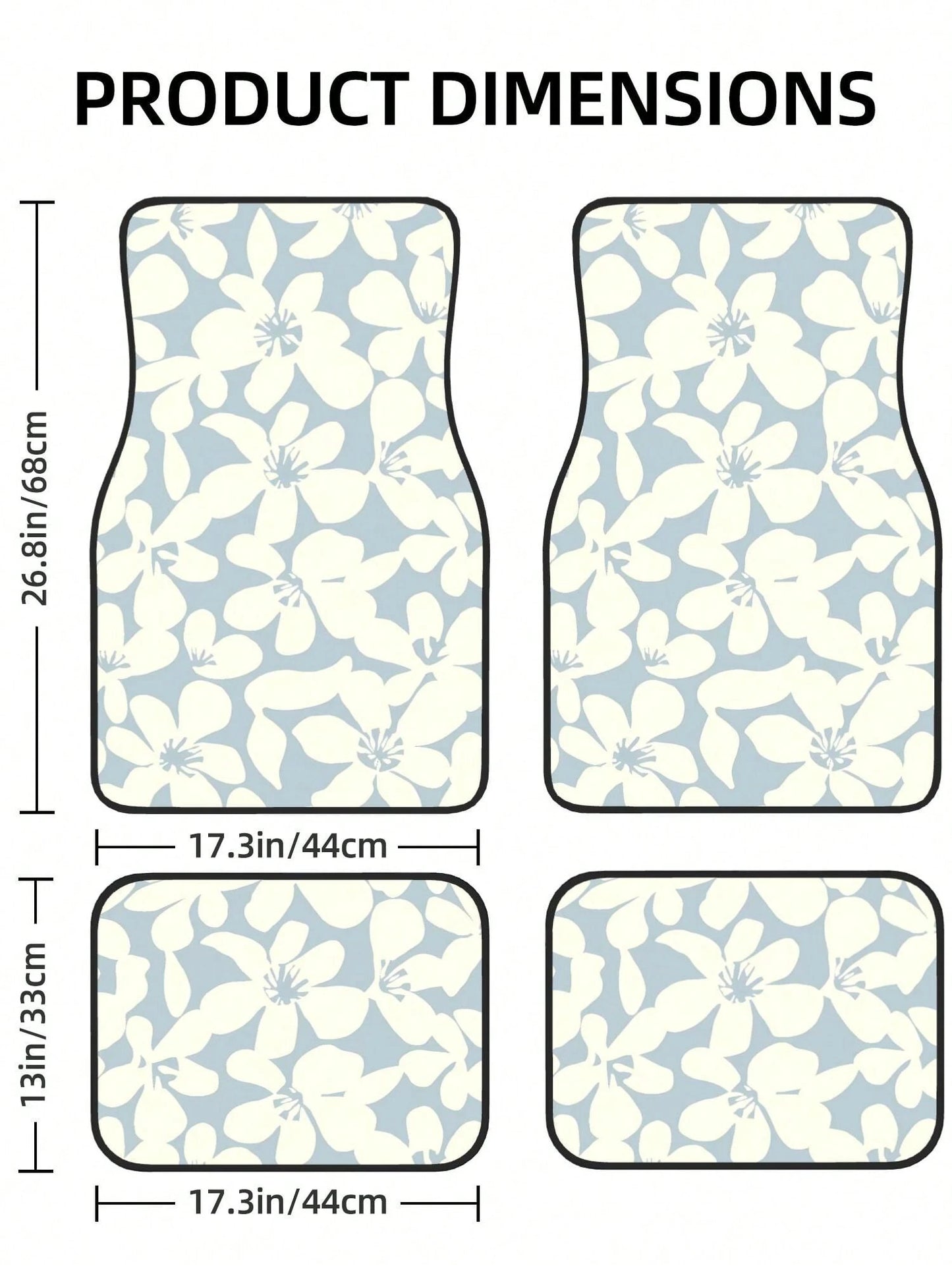 Light Blue Beige Boho Floral 4-Piece Custom Printed All-Weather Floor Mats- Universal Fit For Suv, Truck, Van| Easy Clean