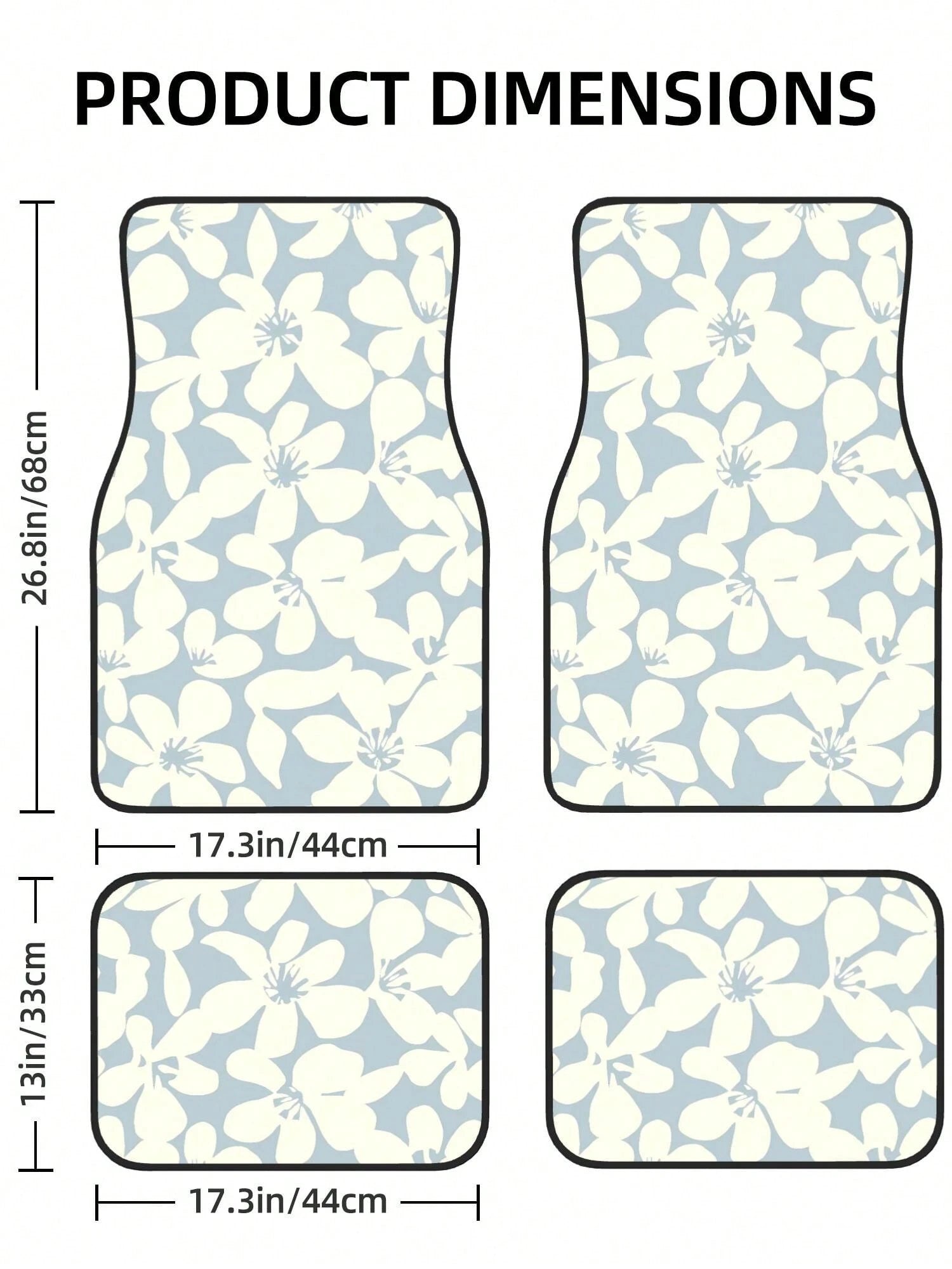 Light Blue Beige Boho Floral 4-Piece Custom Printed All-Weather Floor Mats- Universal Fit For Suv, Truck, Van| Easy Clean