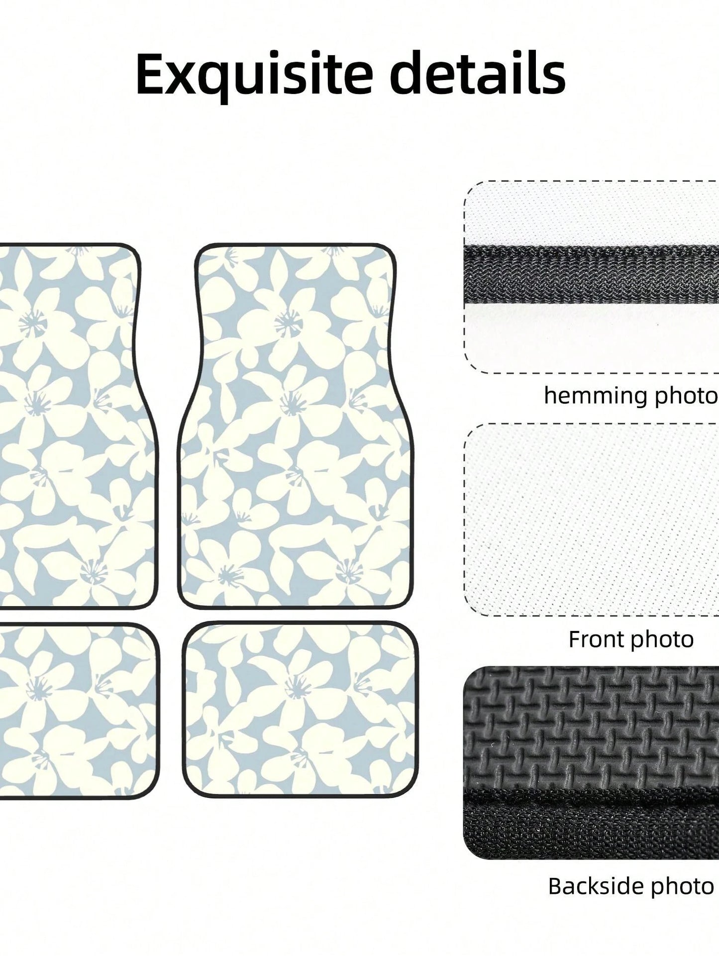 Light Blue Beige Boho Floral 4-Piece Custom Printed All-Weather Floor Mats- Universal Fit For Suv, Truck, Van| Easy Clean
