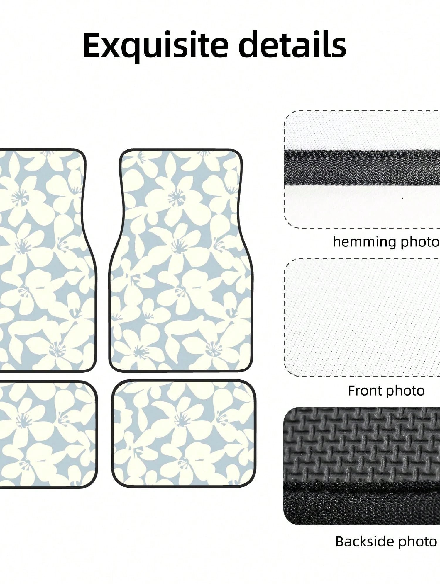 Light Blue Beige Boho Floral 4-Piece Custom Printed All-Weather Floor Mats- Universal Fit For Suv, Truck, Van| Easy Clean