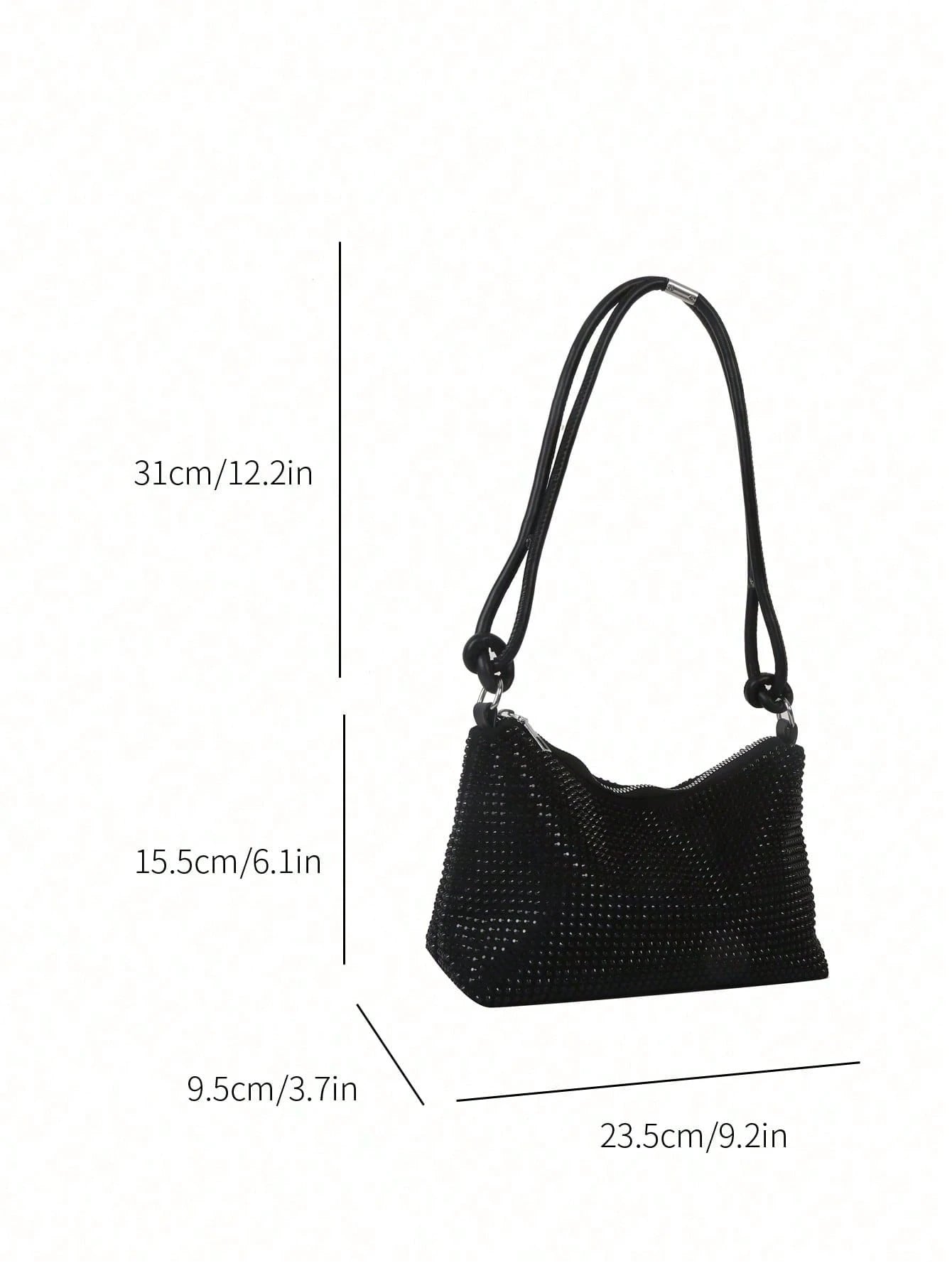Lightweight,Business Casual Black Hobo Bag Studded Decor With Zipper For Teen Girls Women College Students,Rookies & White-collar Workers Perfect for Office,College,Work,Business,Commute,Outdoors, Tr