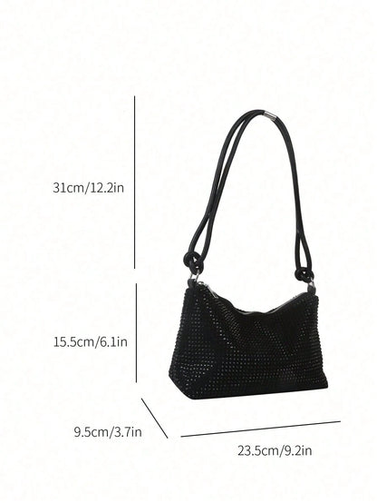 Lightweight,Business Casual Black Hobo Bag Studded Decor With Zipper For Teen Girls Women College Students,Rookies & White-collar Workers Perfect for Office,College,Work,Business,Commute,Outdoors, Tr