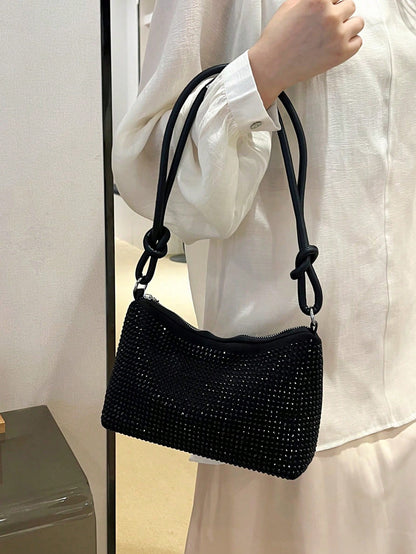 Lightweight,Business Casual Black Hobo Bag Studded Decor With Zipper For Teen Girls Women College Students,Rookies & White-collar Workers Perfect for Office,College,Work,Business,Commute,Outdoors, Tr