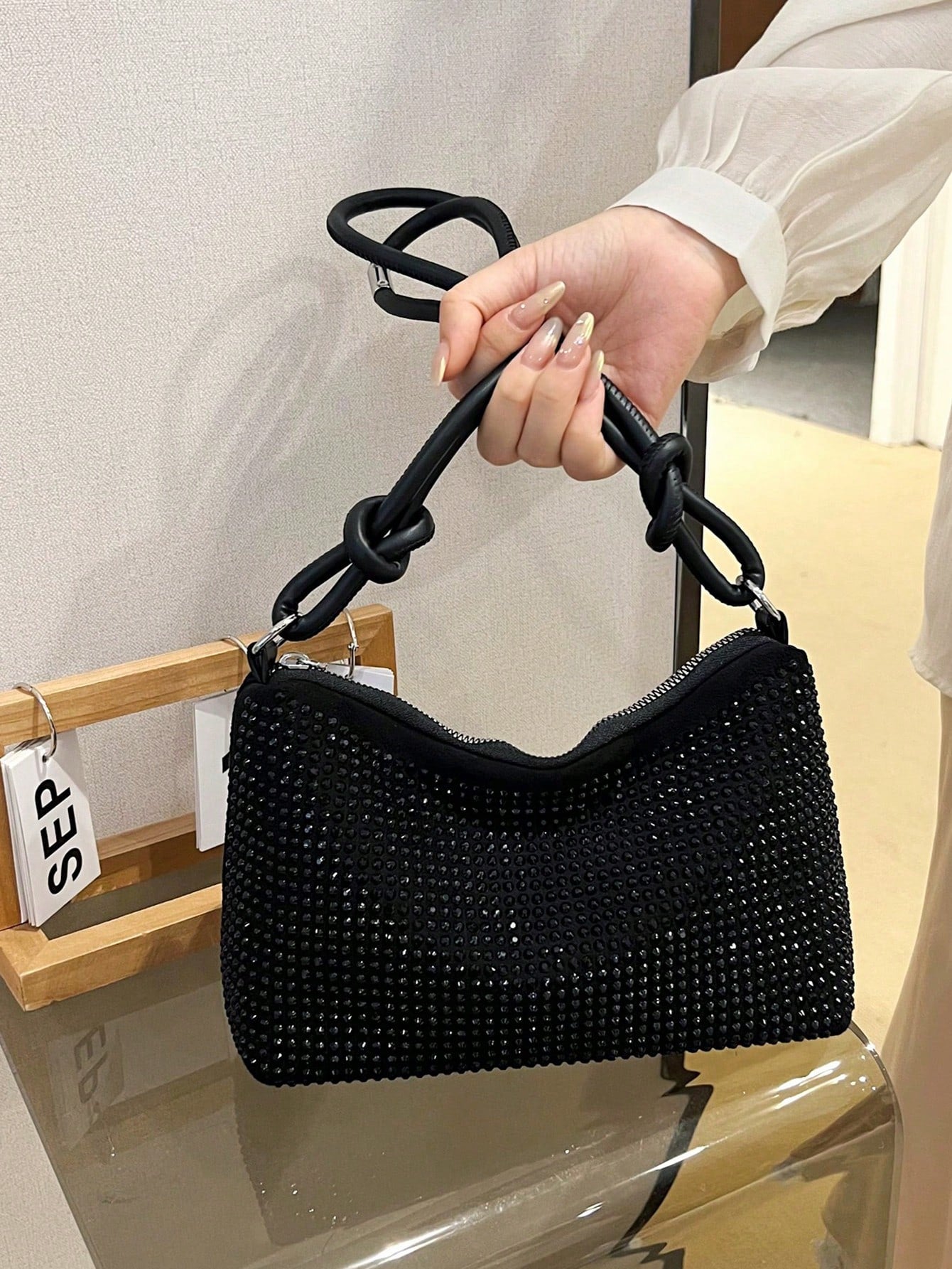 Lightweight,Business Casual Black Hobo Bag Studded Decor With Zipper For Teen Girls Women College Students,Rookies & White-collar Workers Perfect for Office,College,Work,Business,Commute,Outdoors, Tr
