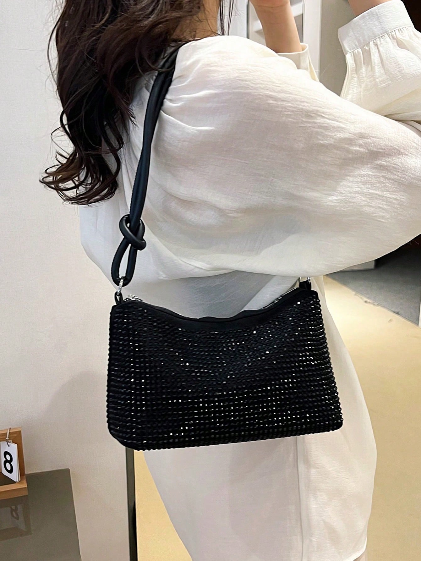 Lightweight,Business Casual Black Hobo Bag Studded Decor With Zipper For Teen Girls Women College Students,Rookies & White-collar Workers Perfect for Office,College,Work,Business,Commute,Outdoors, Tr