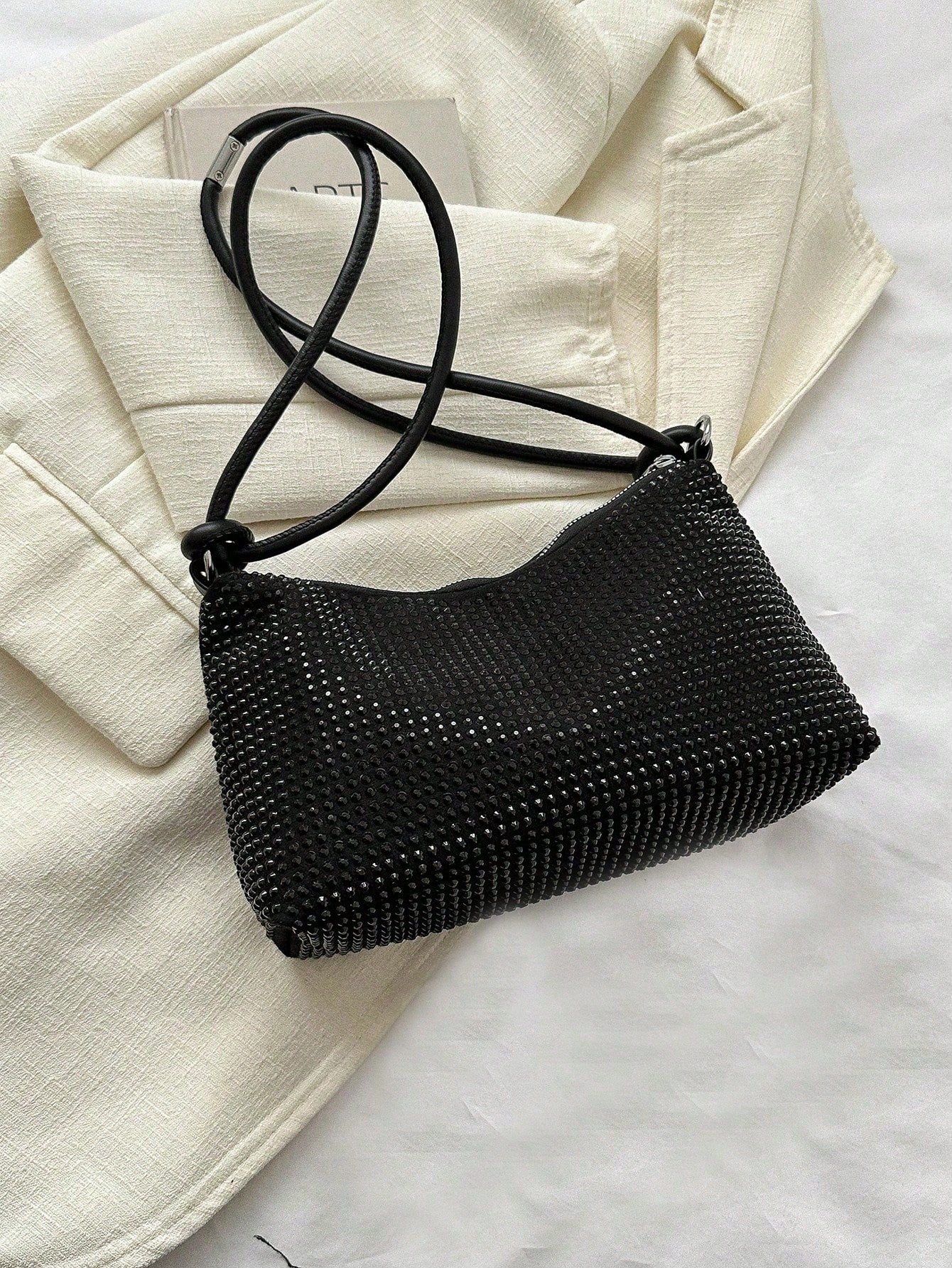 Lightweight,Business Casual Black Hobo Bag Studded Decor With Zipper For Teen Girls Women College Students,Rookies & White-collar Workers Perfect for Office,College,Work,Business,Commute,Outdoors, Tr