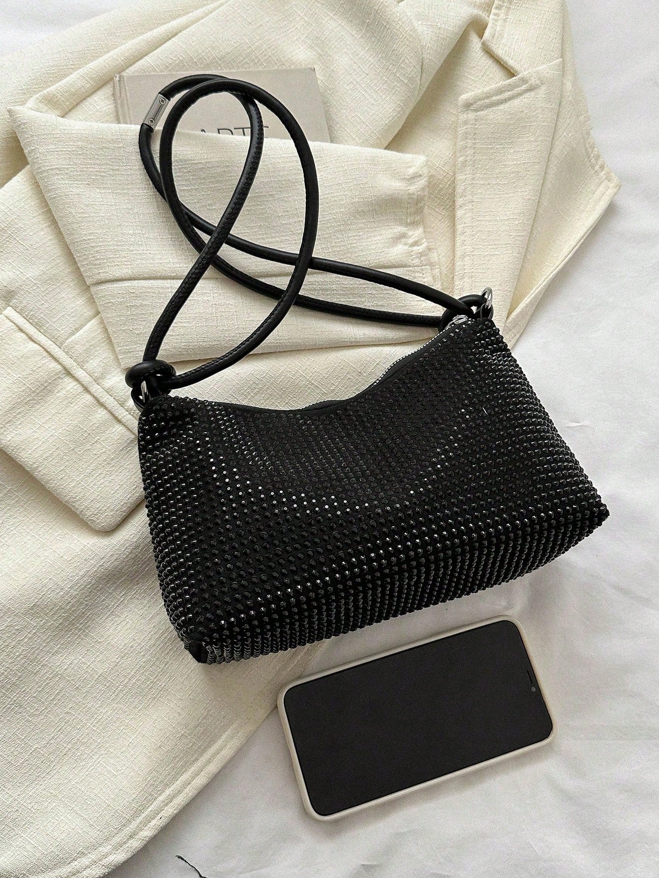 Lightweight,Business Casual Black Hobo Bag Studded Decor With Zipper For Teen Girls Women College Students,Rookies & White-collar Workers Perfect for Office,College,Work,Business,Commute,Outdoors, Tr
