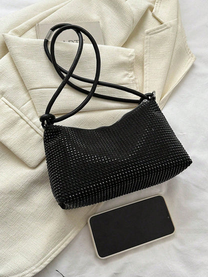 Lightweight,Business Casual Black Hobo Bag Studded Decor With Zipper For Teen Girls Women College Students,Rookies & White-collar Workers Perfect for Office,College,Work,Business,Commute,Outdoors, Tr