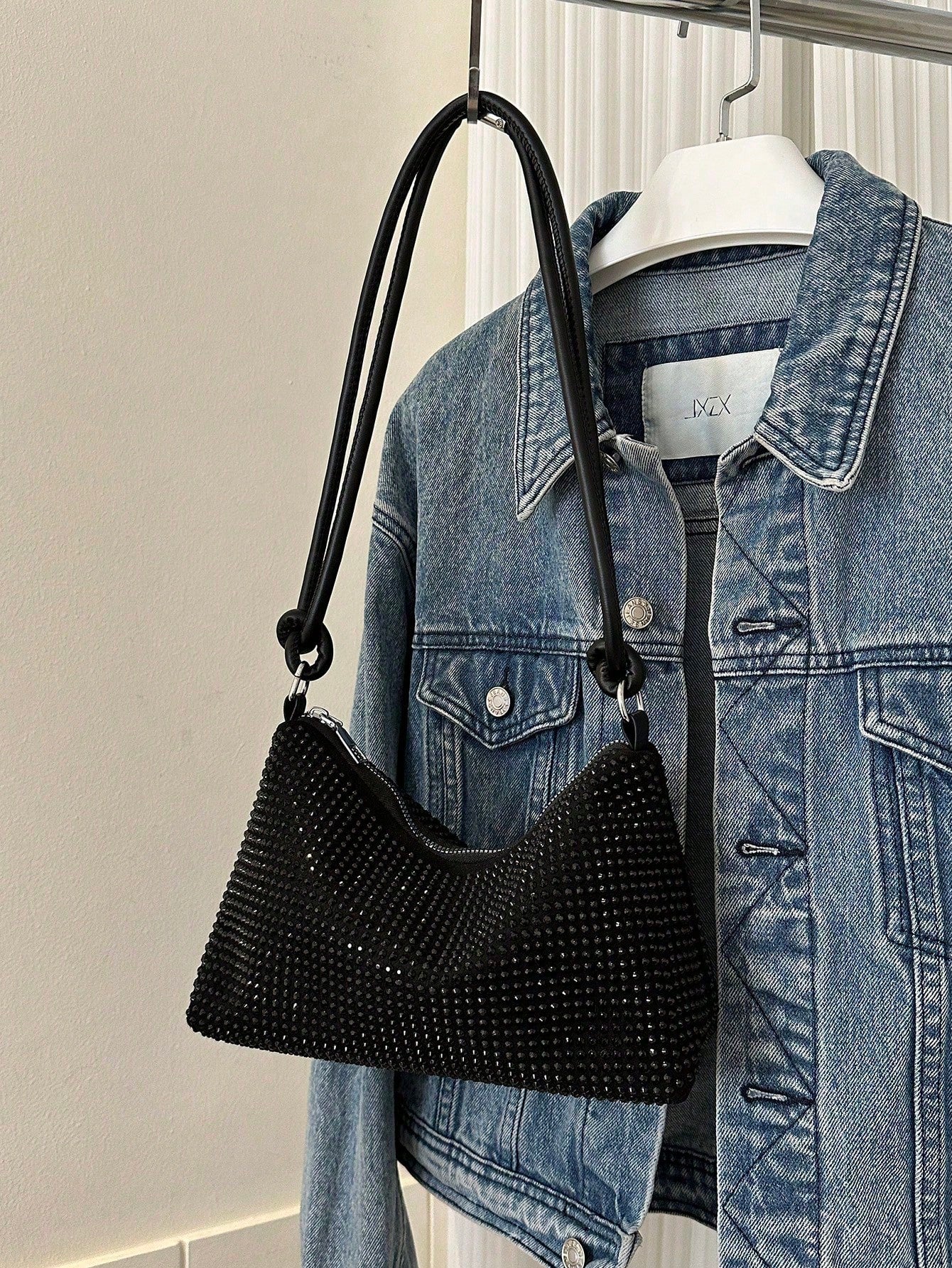 Lightweight,Business Casual Black Hobo Bag Studded Decor With Zipper For Teen Girls Women College Students,Rookies & White-collar Workers Perfect for Office,College,Work,Business,Commute,Outdoors, Tr
