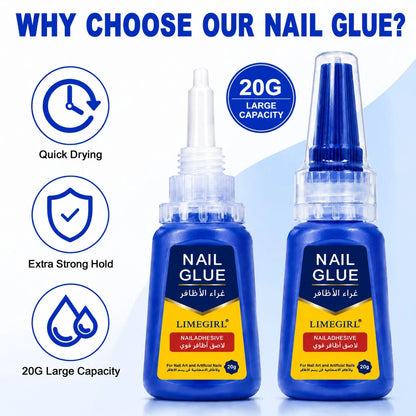 LIMEGIRL 20G Large Capacity Nail Glue, Super Strong Fast Drying Nail Glue, Suitable For Nail Tips, Acrylic Nails And Nail Extensions, Long Lasting Nail Adhesive, No UV Lamp Required, Professional Salo