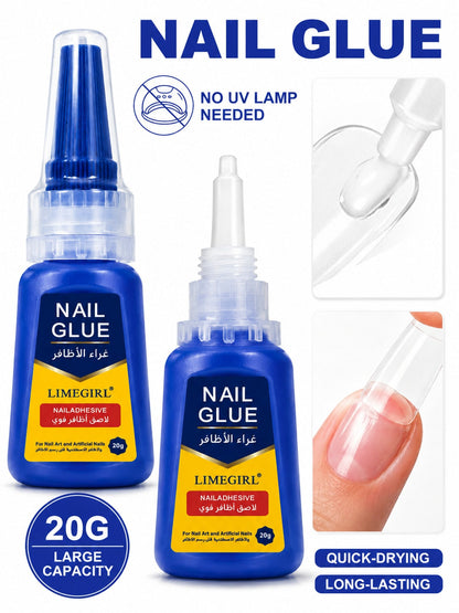 LIMEGIRL 20G Large Capacity Nail Glue, Super Strong Fast Drying Nail Glue, Suitable For Nail Tips, Acrylic Nails And Nail Extensions, Long Lasting Nail Adhesive, No UV Lamp Required, Professional Salo