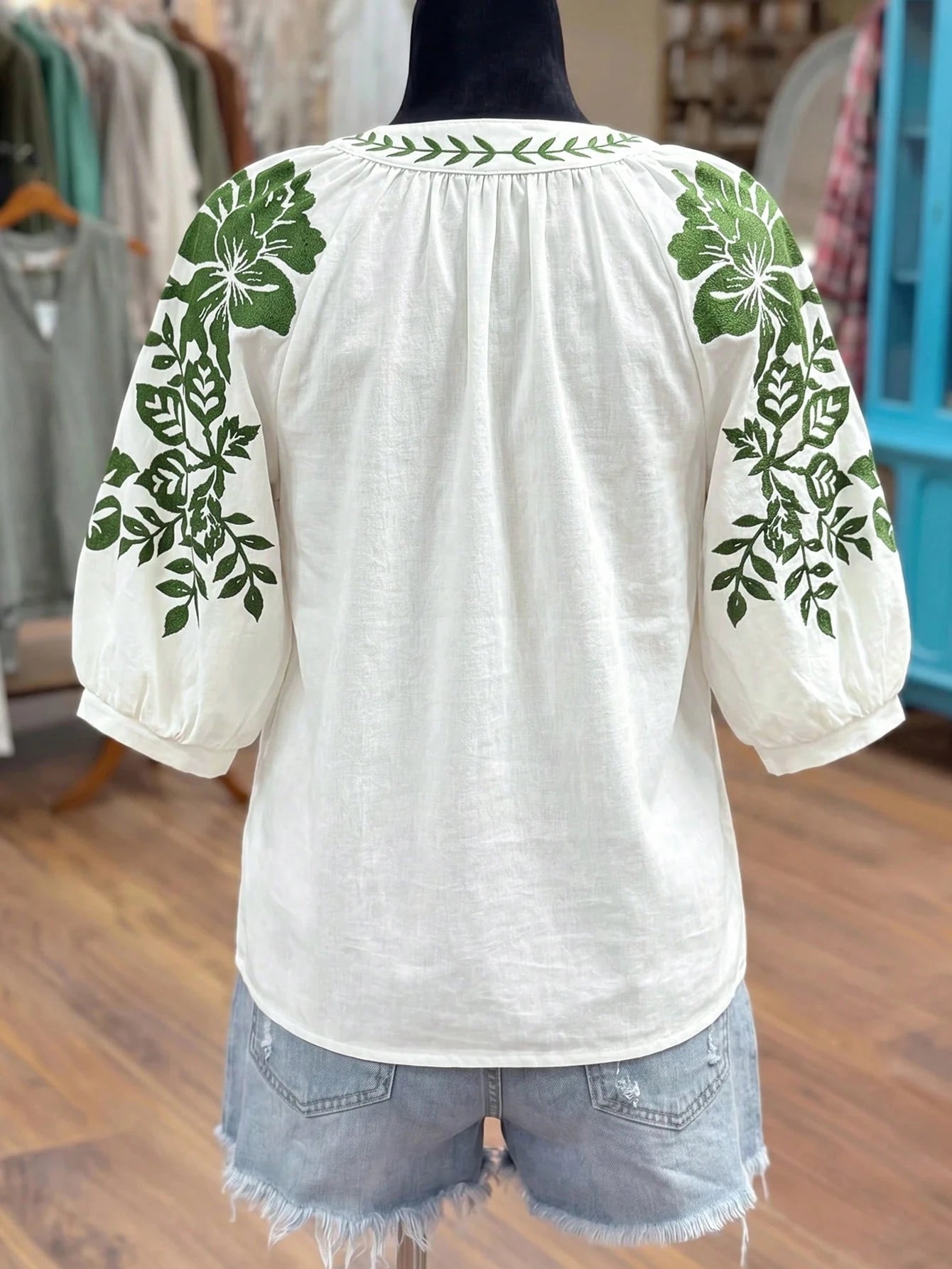 Linhara Fashionable Casual Vacation Retro Elegant Commuting 3/4 Sleeve White Floral Print Shirt Vacation Autumn Fall