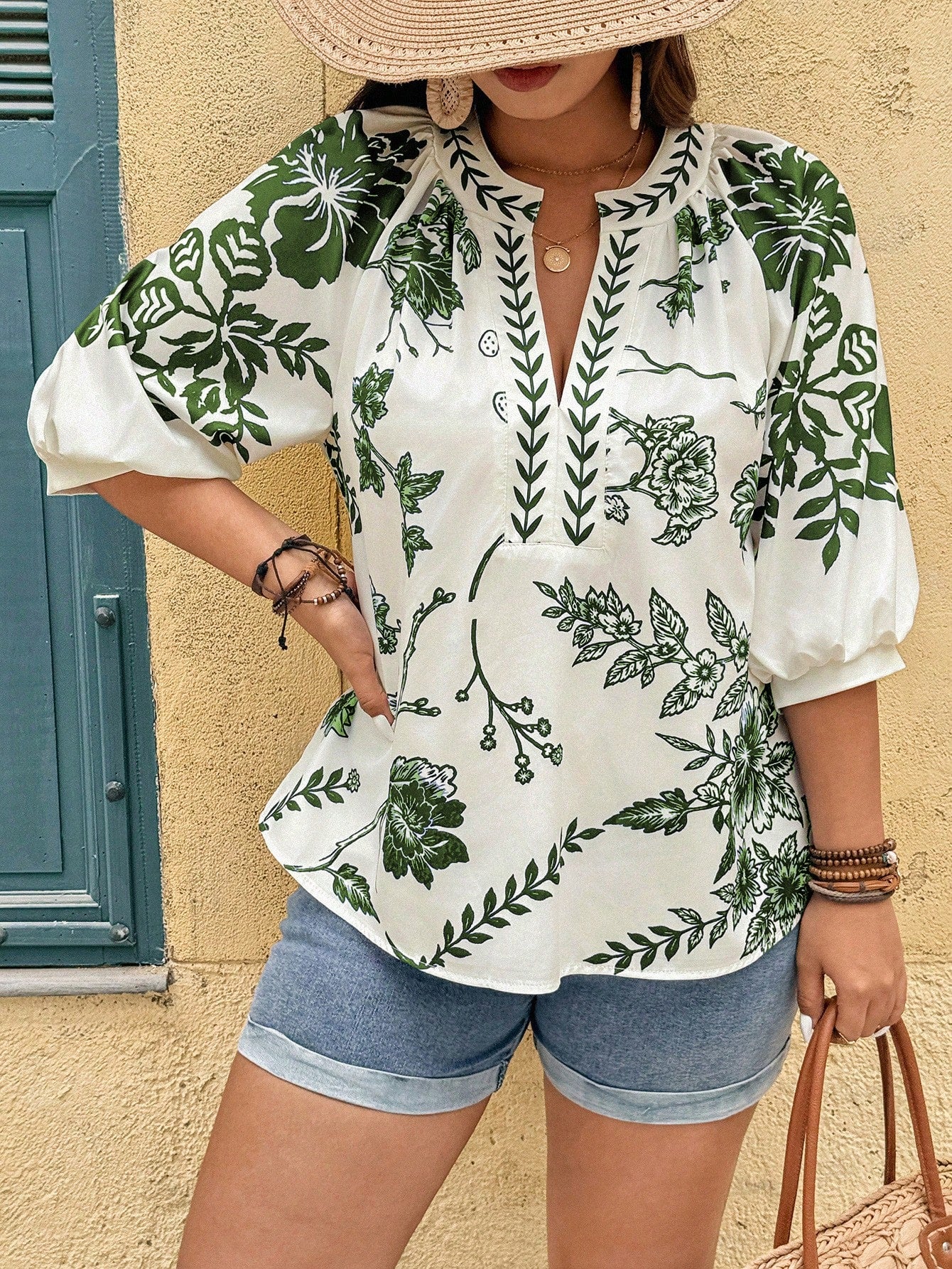 Linhara Fashionable Casual Vacation Retro Elegant Commuting 3/4 Sleeve White Floral Print Shirt Vacation Autumn Fall
