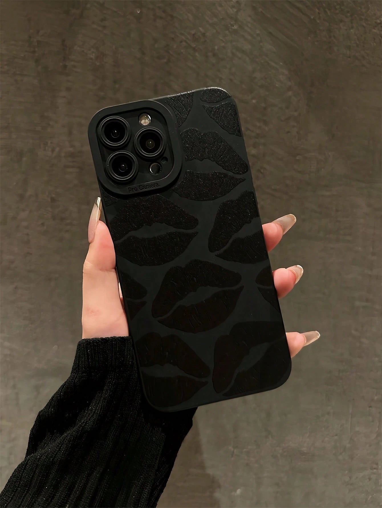 Lip Print Fashion Black TPU Sexy Lips Graphic Shockproof Full Coverage Phone Case 1pc Compatible With IPhone 16 15 14 13 12 11 Pro Max Series International Version Not The Domestic Version Spring Birt