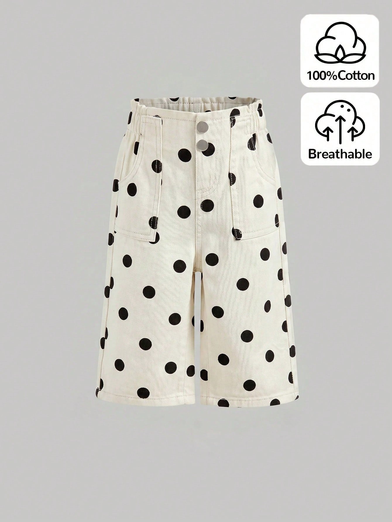 Little Byeori Baby Girl Polka Dot Pocket Button Casual Versatile Daily Wear Denim Jeans