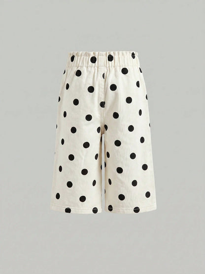 Little Byeori Baby Girl Polka Dot Pocket Button Casual Versatile Daily Wear Denim Jeans