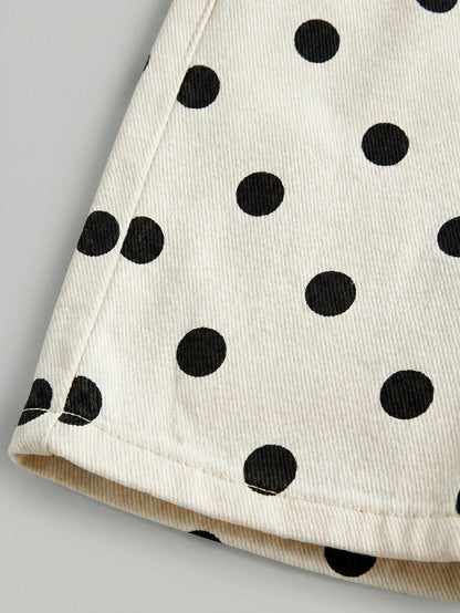 Little Byeori Baby Girl Polka Dot Pocket Button Casual Versatile Daily Wear Denim Jeans