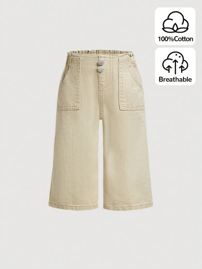Little Byeori Baby Girl Polka Dot Pocket Button Casual Versatile Daily Wear Denim Jeans
