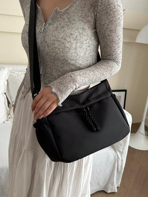 Livesso Fashionable Solid Color Large Capacity Zipper Crossbody Bag, Casual Portable Sports Shoulder Bag, Simple Commuter Bag For Women, Retro Style
