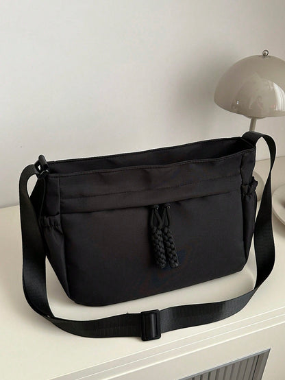 Livesso Fashionable Solid Color Large Capacity Zipper Crossbody Bag, Casual Portable Sports Shoulder Bag, Simple Commuter Bag For Women, Retro Style