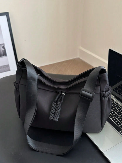 Livesso Fashionable Solid Color Large Capacity Zipper Crossbody Bag, Casual Portable Sports Shoulder Bag, Simple Commuter Bag For Women, Retro Style