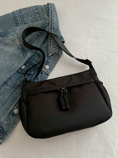Livesso Fashionable Solid Color Large Capacity Zipper Crossbody Bag, Casual Portable Sports Shoulder Bag, Simple Commuter Bag For Women, Retro Style