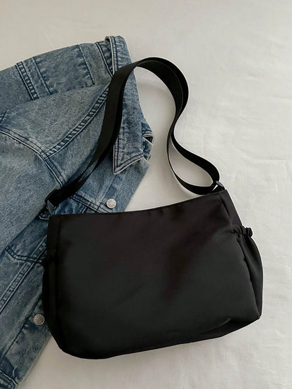 Livesso Fashionable Solid Color Large Capacity Zipper Crossbody Bag, Casual Portable Sports Shoulder Bag, Simple Commuter Bag For Women, Retro Style