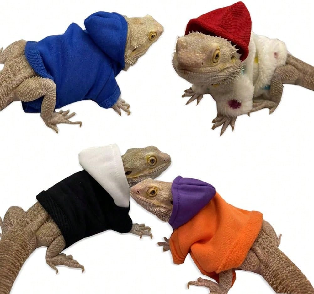 Lizard Clothes For Bearded Dragons Reptile Apparel Handmade Cotton Material Hoodies Sweater For Skin Protection Cool Hoodie Crested Gecko Chameleon (Red Hat, Large)