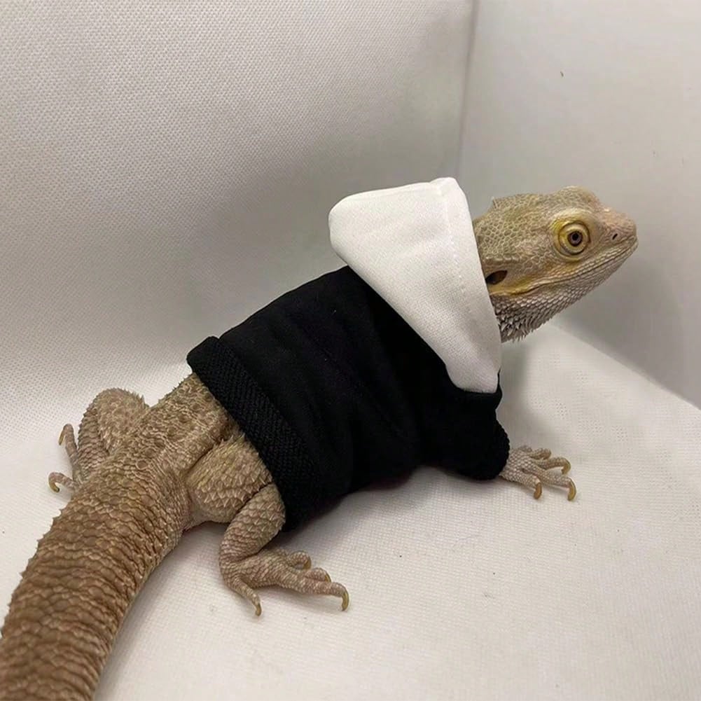 Lizard Clothes For Bearded Dragons Reptile Apparel Handmade Cotton Material Hoodies Sweater For Skin Protection Cool Hoodie Crested Gecko Chameleon (Red Hat, Large)
