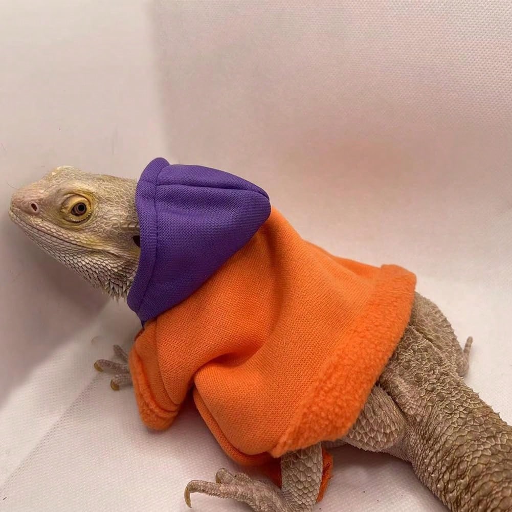 Lizard Clothes For Bearded Dragons Reptile Apparel Handmade Cotton Material Hoodies Sweater For Skin Protection Cool Hoodie Crested Gecko Chameleon (Red Hat, Large)