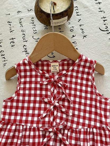 LMoss Kids Baby Girl Plaid Bow Decor Ruffle Hem Top And Shorts Cute Set, Baby Girl Party Vacation Red And White Plaid Summer Cute Funny Graphic