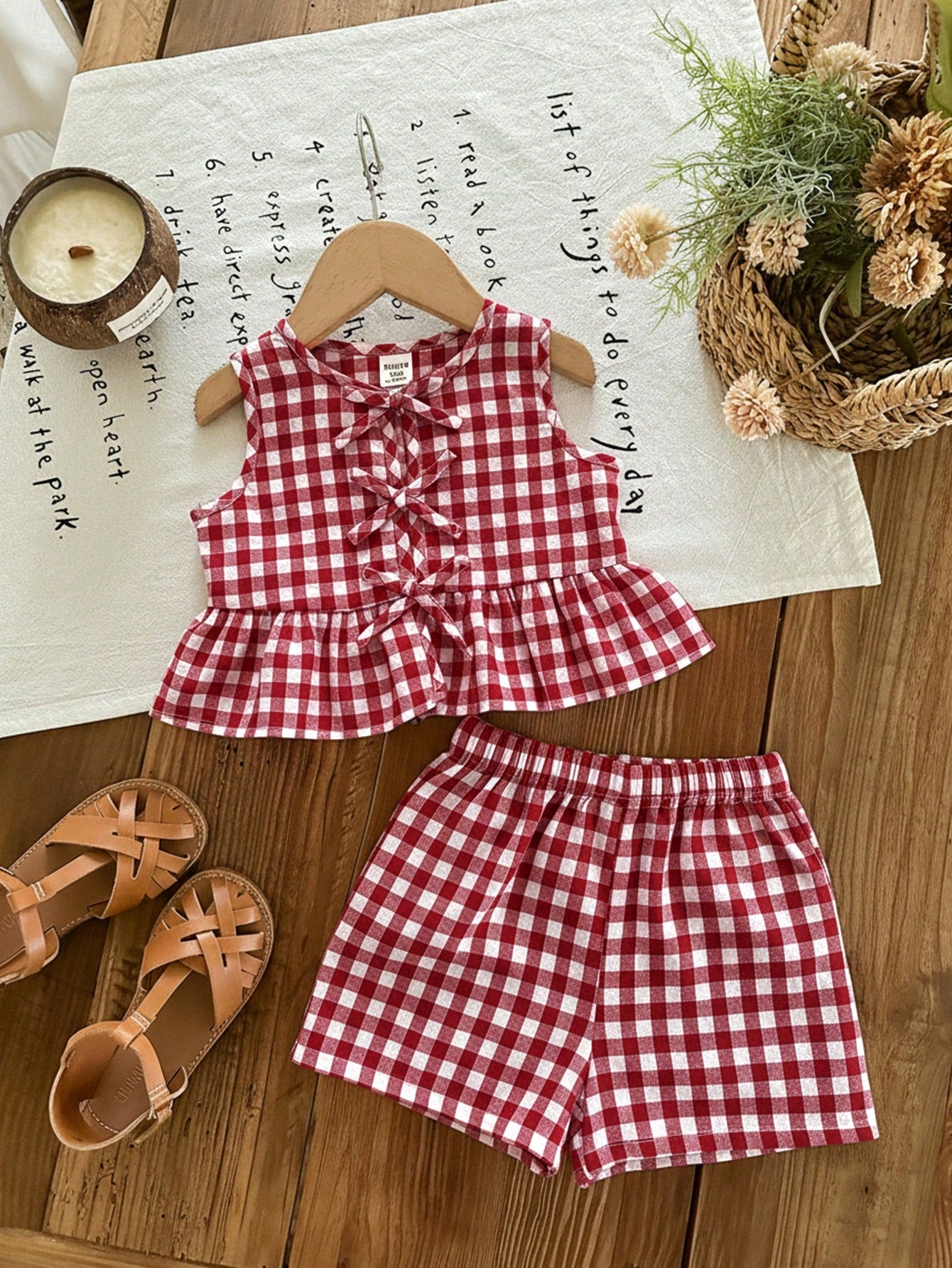 LMoss Kids Baby Girl Plaid Bow Decor Ruffle Hem Top And Shorts Cute Set, Baby Girl Party Vacation Red And White Plaid Summer Cute Funny Graphic