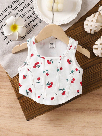 LMoss Kids Babygirl Summer Cute & Versatile Cherry Print Knit Camisole