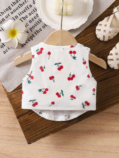 LMoss Kids Babygirl Summer Cute & Versatile Cherry Print Knit Camisole