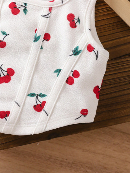 LMoss Kids Babygirl Summer Cute & Versatile Cherry Print Knit Camisole