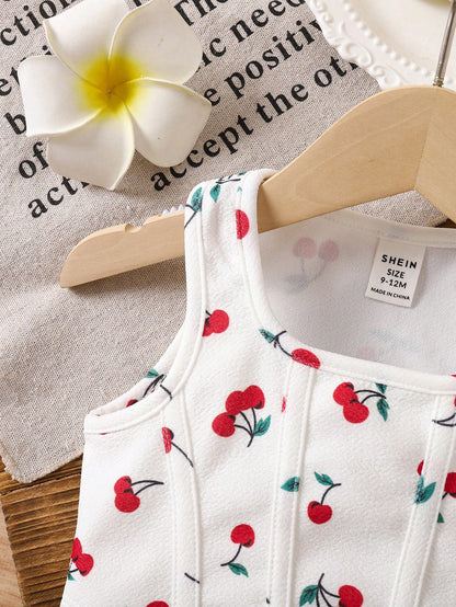 LMoss Kids Babygirl Summer Cute & Versatile Cherry Print Knit Camisole